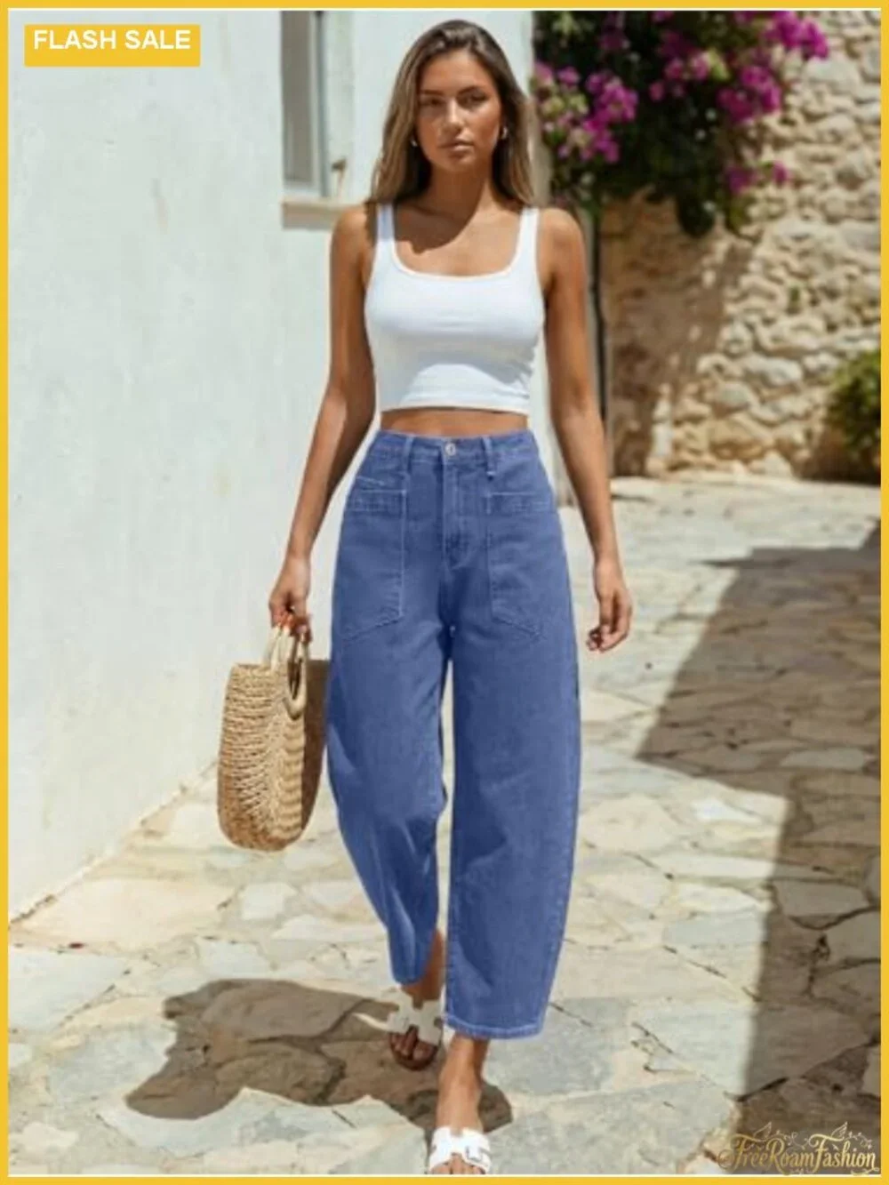 Trendy Queen Women's High Waisted Barrel Jeans - Vintage Wide Leg Ankle Length